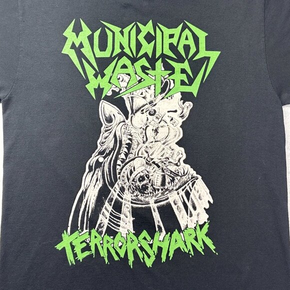 Vintage Municipal Waste Terror Shark Size Small Two Sided Black Graphic T-Shirt - Picture 3 of 9